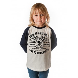 Dragstrip Kids Crew  Baseball Top - Born To Raise Hell  Navy/white